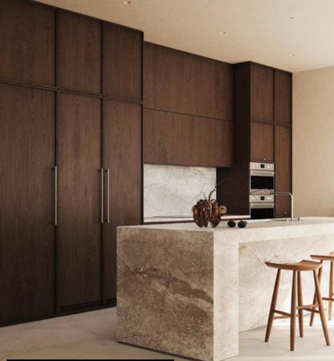 Design inspiration: walnut kitchen cabinetry with a travertine island