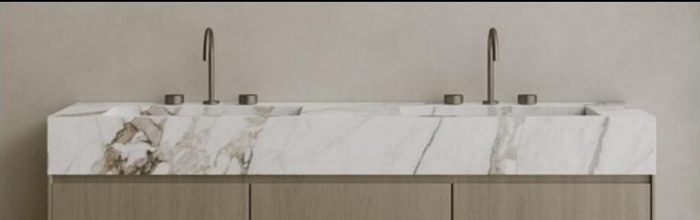 Design inspiration: Acquarello marble double vanity with white oak cabinetry